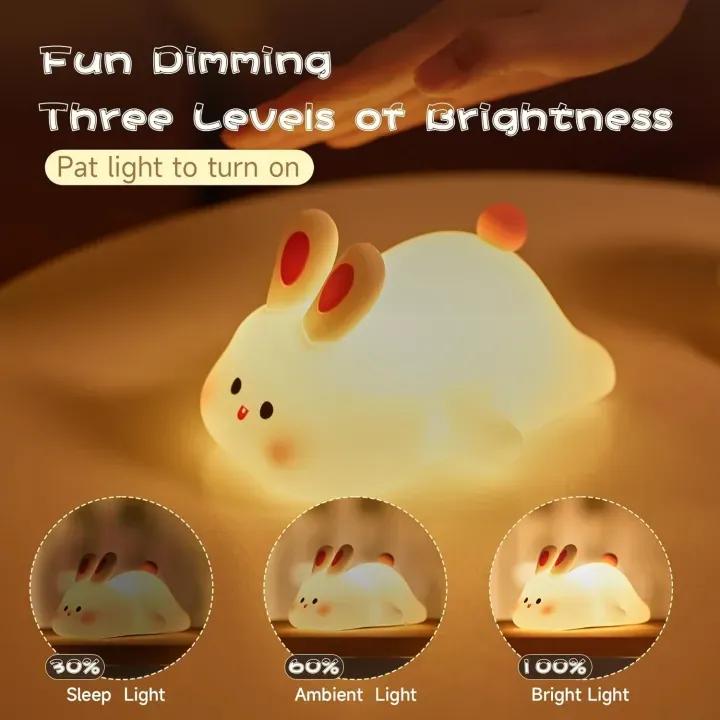 Rechargeable Silicone Bunny Night Light – Cute LED Bedside Lamp