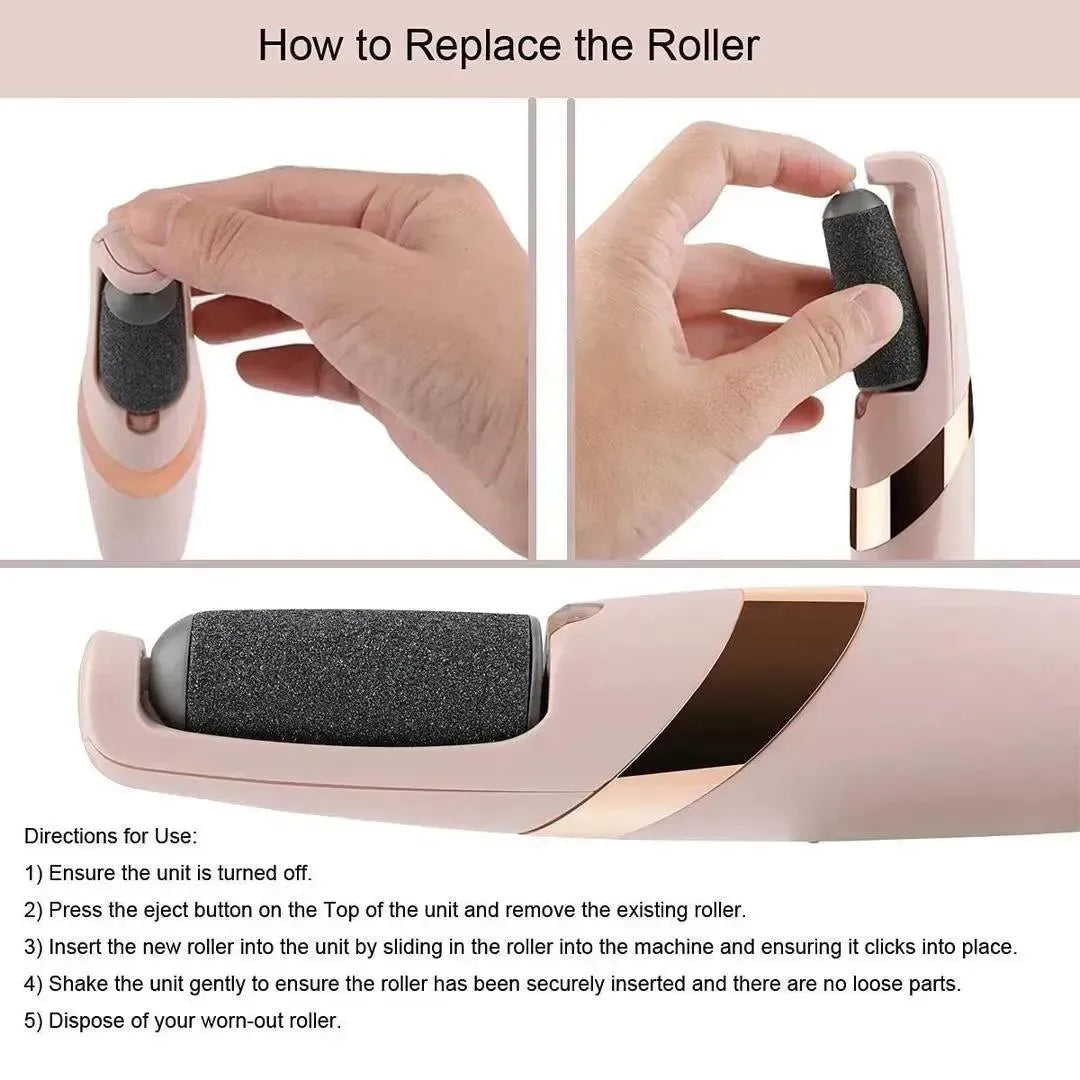 Electric Foot Callus Remover – Rechargeable Pedicure Roller with 6 Replacement Heads