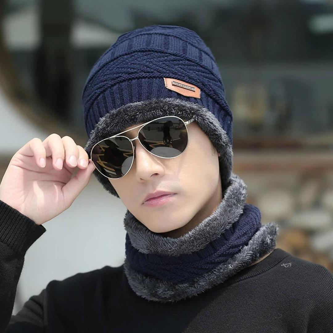 Winter Warm Knit Beanie Hat with Fleece Neck Warmer & Face Cover for Men & Women