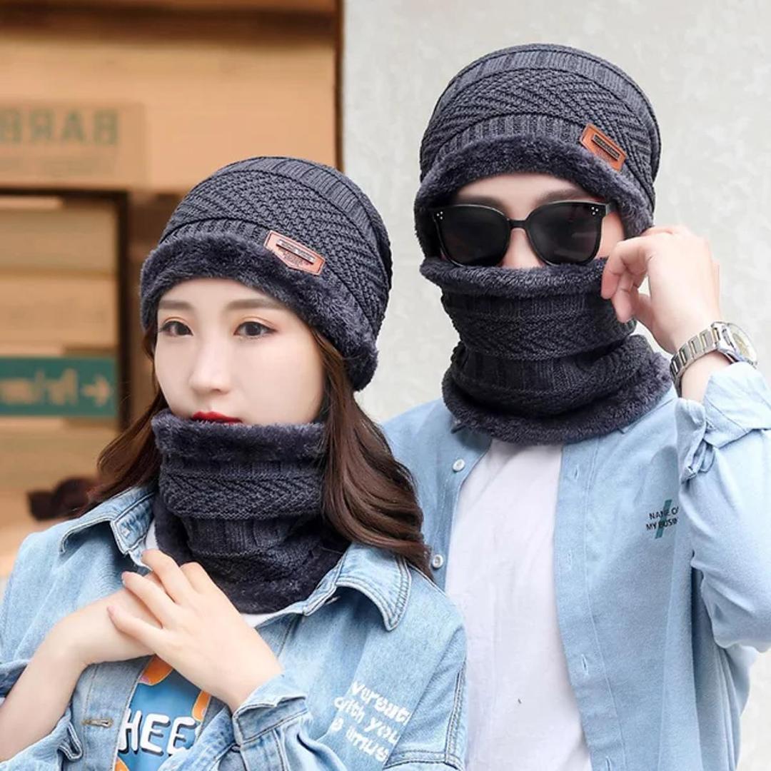 Winter Warm Knit Beanie Hat with Fleece Neck Warmer & Face Cover for Men & Women