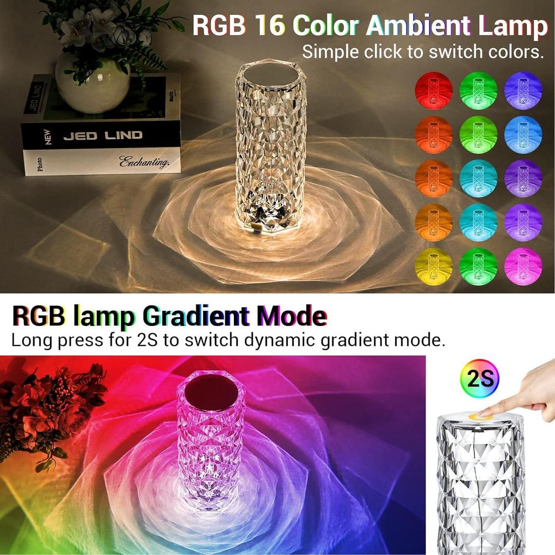 Crystal Diamond LED Touch Lamp – RGB Color Changing Table Night Light with Remote Control