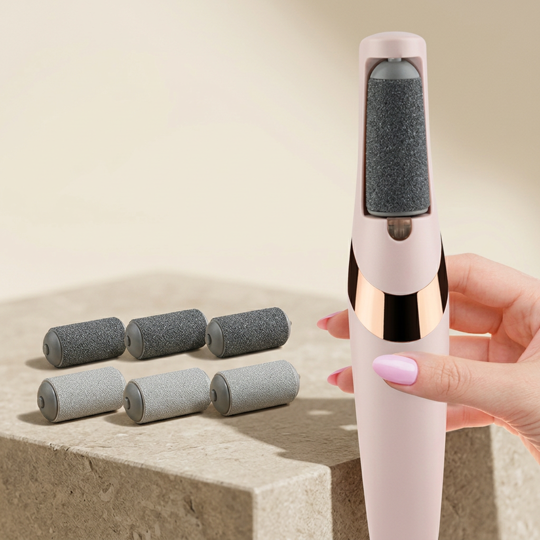 Electric Foot Callus Remover – Rechargeable Pedicure Roller with 6 Replacement Heads