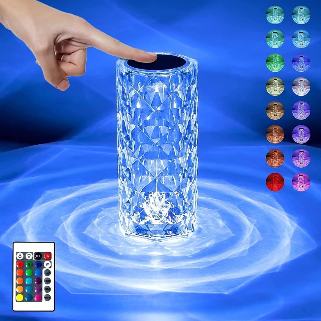 Crystal Diamond LED Touch Lamp – RGB Color Changing Table Night Light with Remote Control