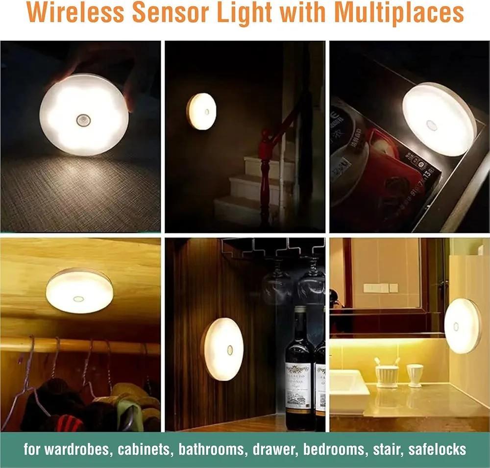Rechargeable Motion Sensor LED Lamp – White Round Night Light for Wardrobe, Bedroom & Hallway