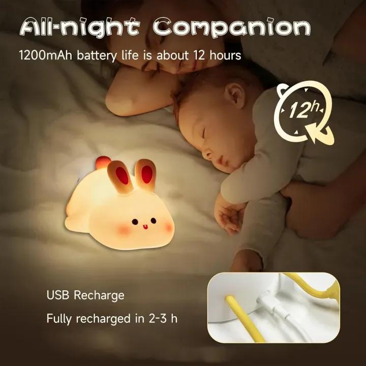 Rechargeable Silicone Bunny Night Light – Cute LED Bedside Lamp