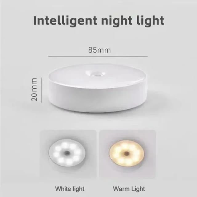 Rechargeable Motion Sensor LED Lamp – White Round Night Light for Wardrobe, Bedroom & Hallway