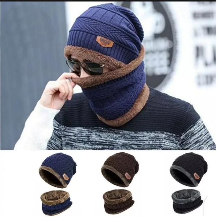 Winter Warm Knit Beanie Hat with Fleece Neck Warmer & Face Cover for Men & Women